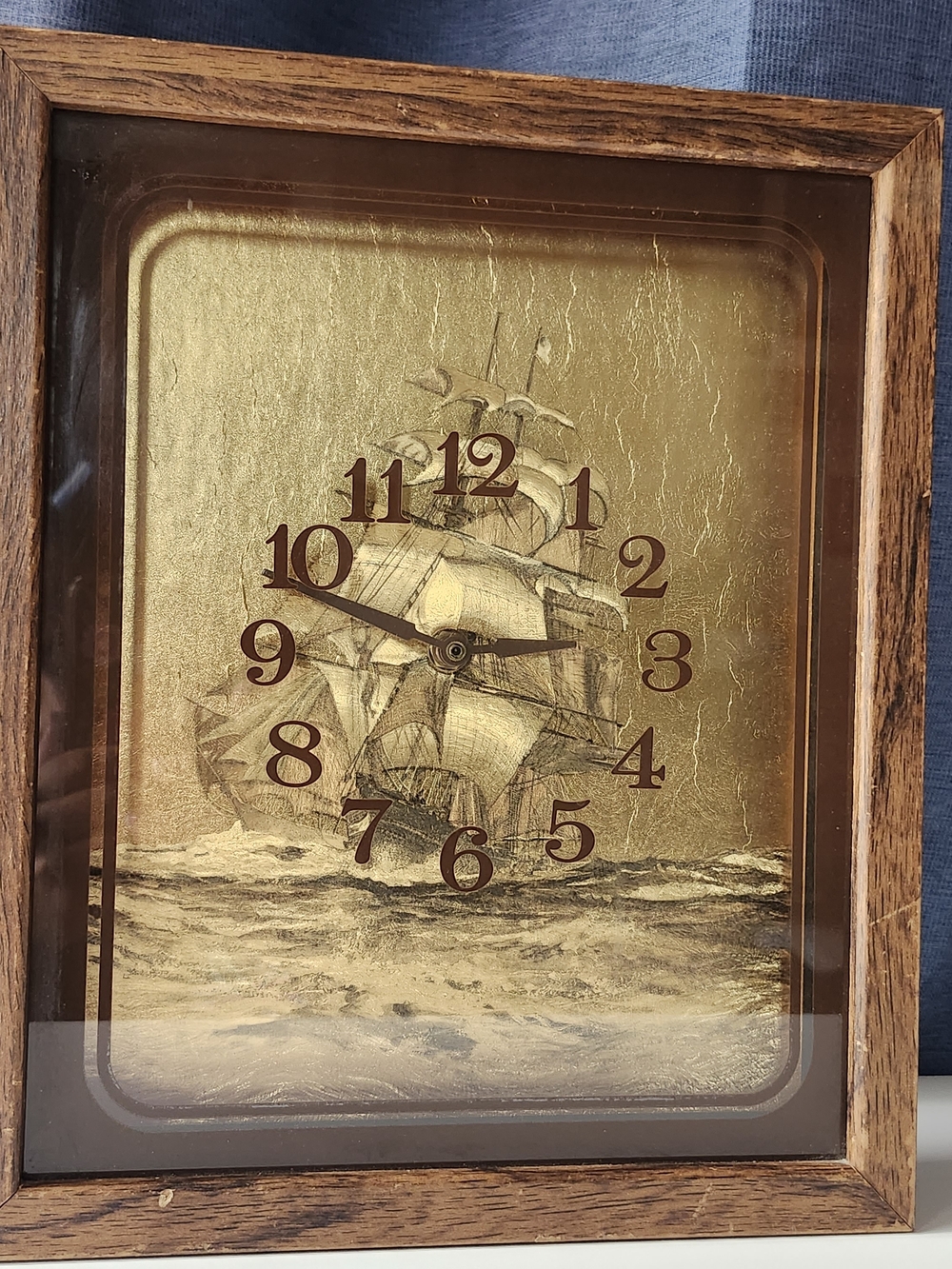 Vintage Ship Wall Clock Decor in Gold and Brown